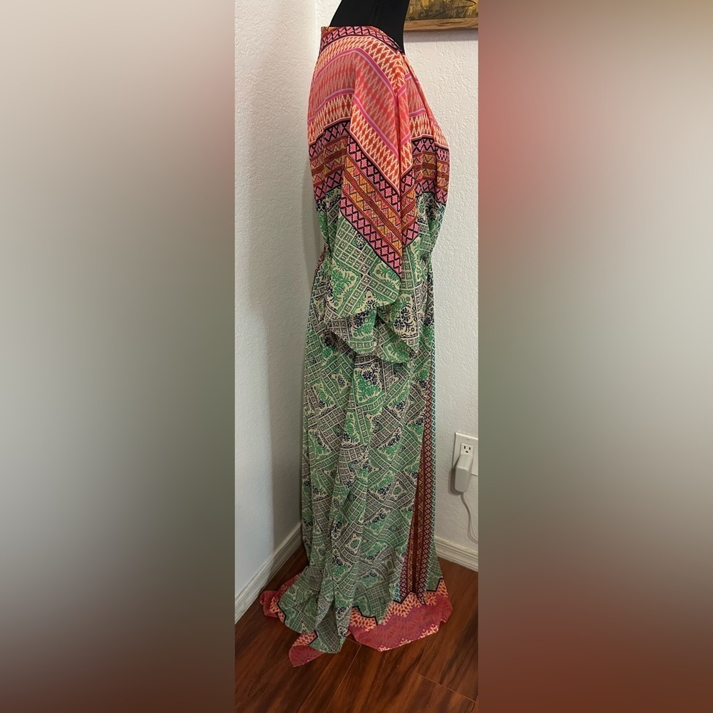 Anthropologie Vanessa Virginia Chama Kaftan Maxi Dress. In Pink and Green - Sz S - Picture 4 of 10